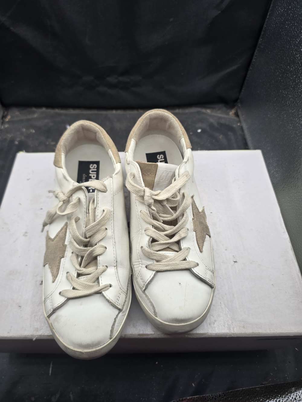 Golden Goose White Leather Low-Top Sneakers with Beige Star